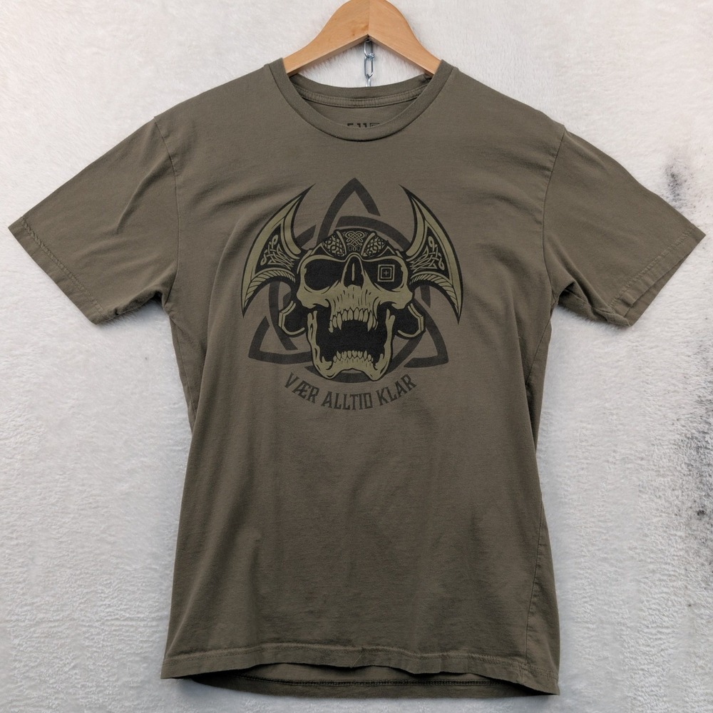 5.11 Tactical T-Shirt Men's Medium Green Viking Skull Vær Alltid Klar Streetwear